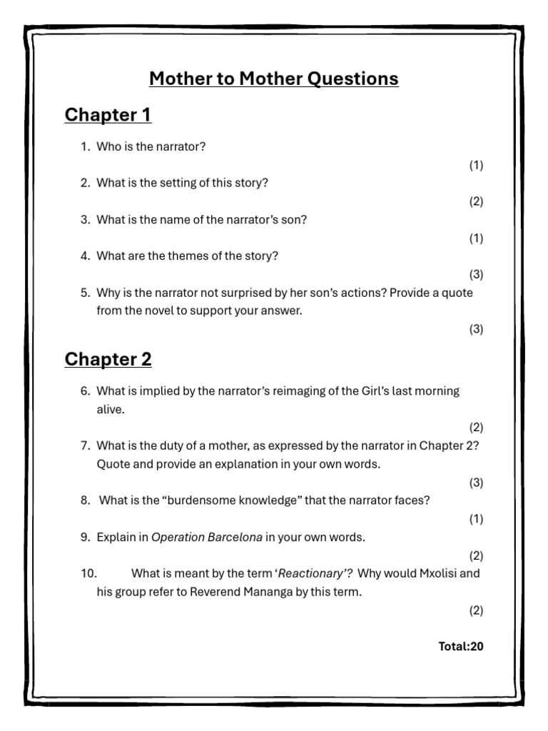 Mother to Mother: Chapter 1 Q&A | PDF