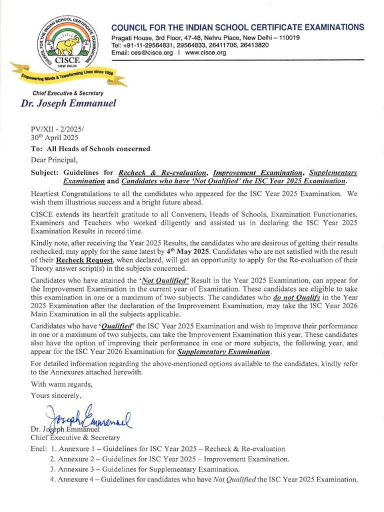 ISC 2025 - Circular On Guidelines For Recheck Revaluation IE and ...