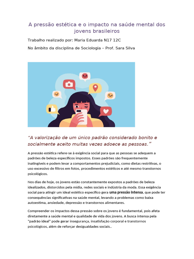 Pressão Estética e Saúde Mental Juvenil | PDF | Distúrbio alimentar