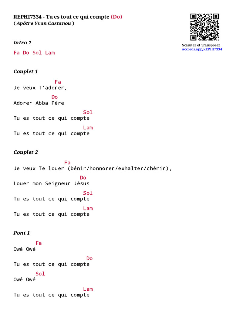 Tu es tout ce qui compte - Paroles et Accords | PDF