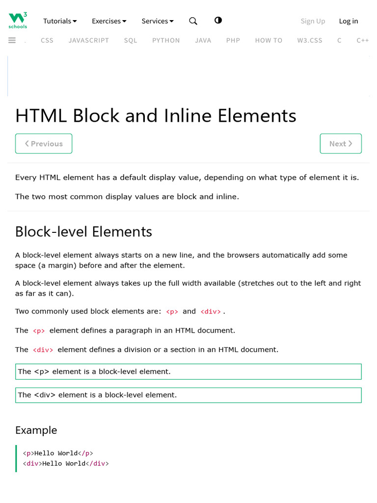 HTML Block vs Inline Elements | PDF | Html Element | Html