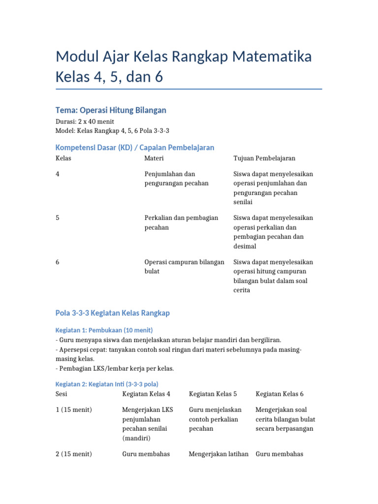 Modul Ajar Kelas Rangkap Matematika | PDF