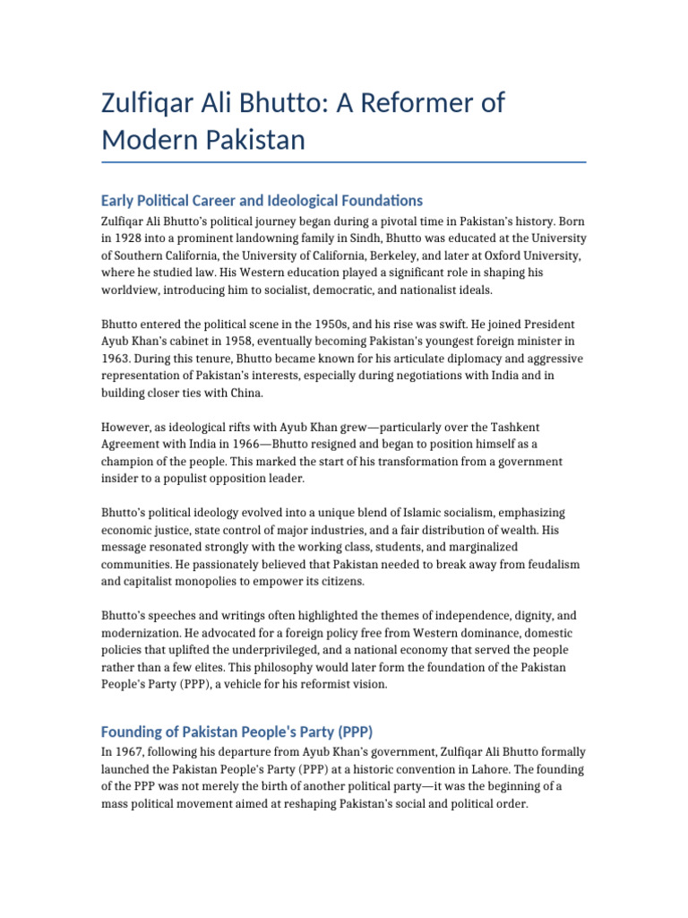 Zulfiqar Ali Bhutto Reformer of Modern Pakistan | PDF | Zulfikar Ali ...