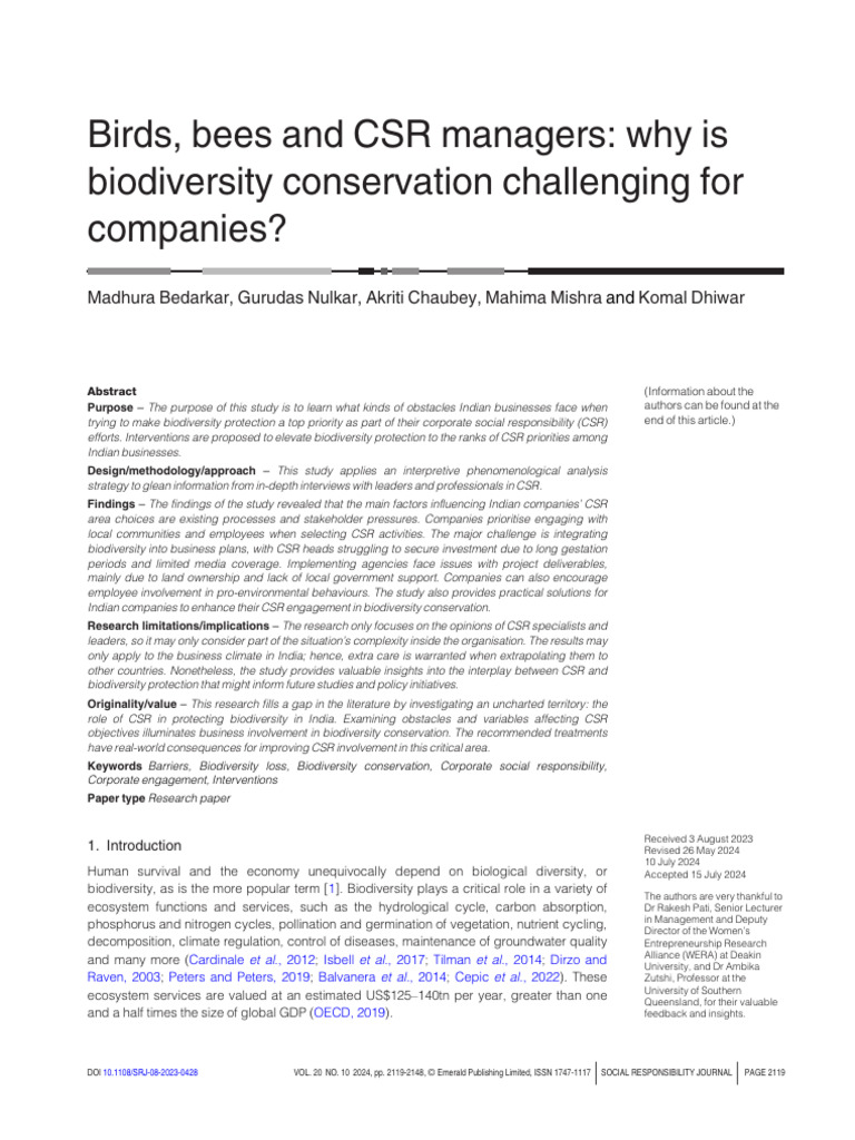 Challenges in CSR Biodiversity in India | PDF | Corporate Social ...
