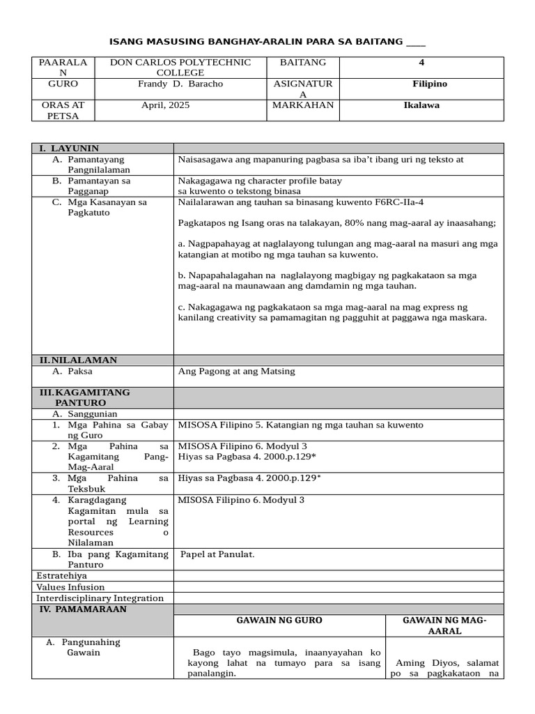 DLP-FORMAT-in-filipino-DEPED-Frandy Baracho(1) | PDF