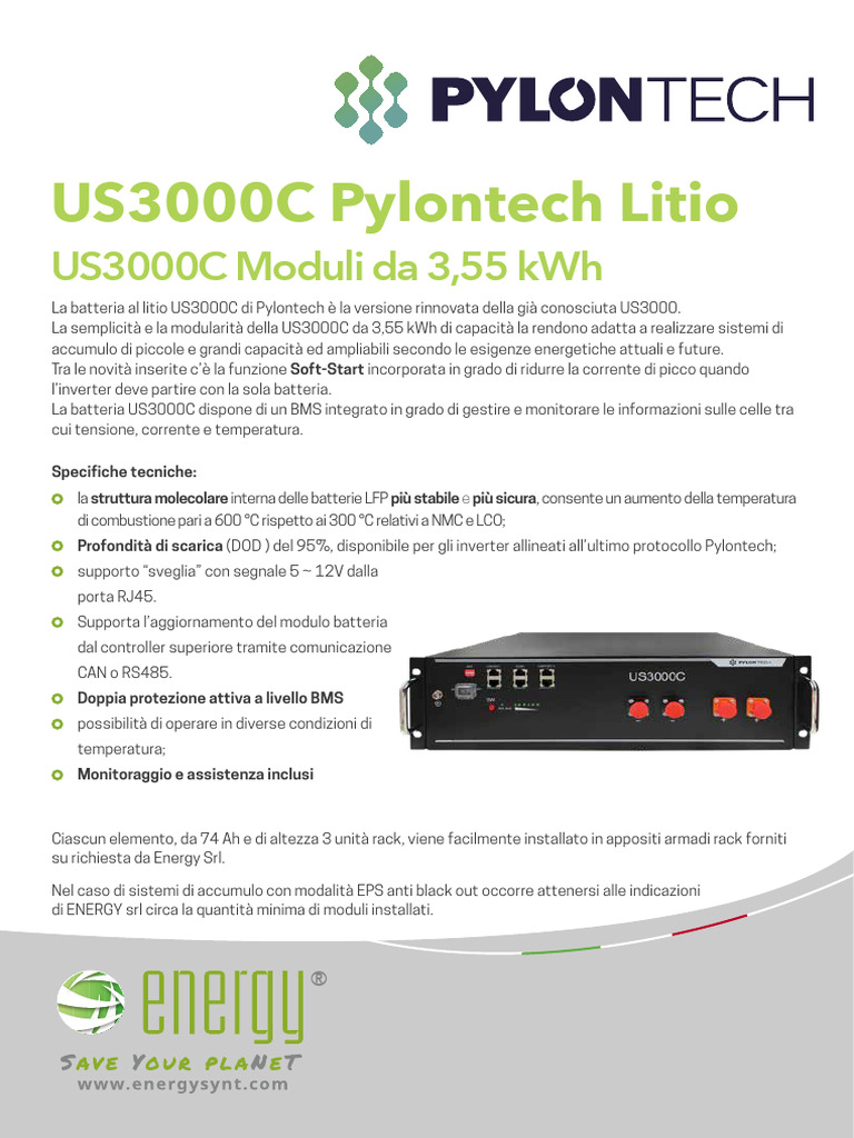US3000C Pylontech Datasheet IT | PDF