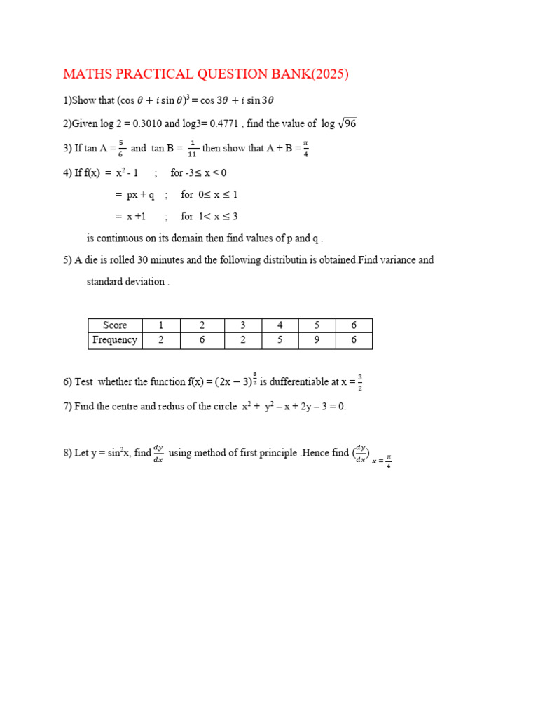 2025 Maths Practical Question Bank | PDF