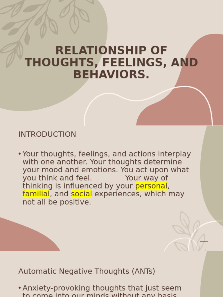Relationship of Thoughtsj Feelingsj and Behaviors | PDF