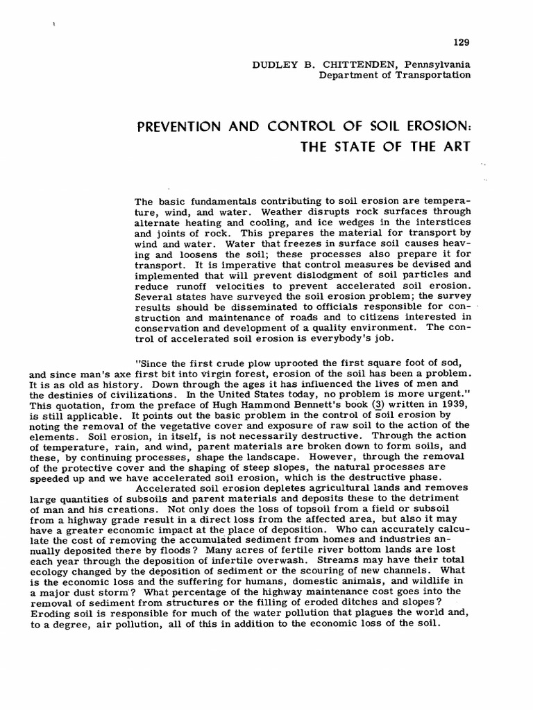Prevention and Control of Soil Erosion: The State of The Art | PDF ...