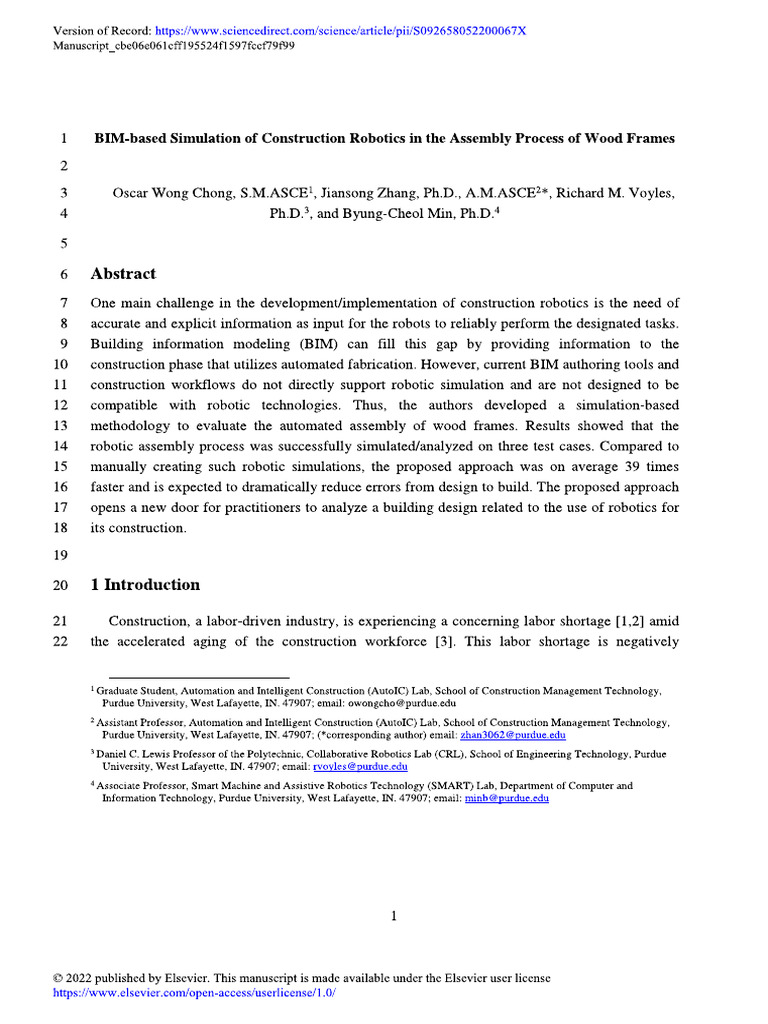 BIM Based Simulation of Construction Robotics in The Assembly Process ...