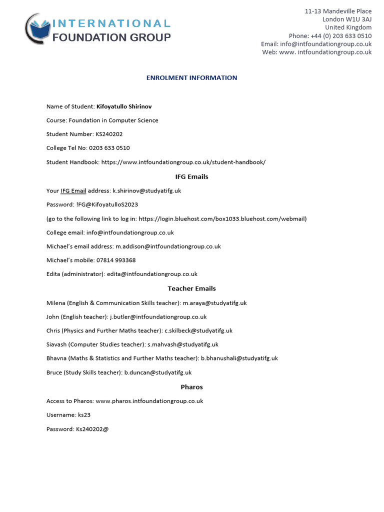 Kifoyatullo Shirinov IFG Enrollment | PDF | Computing | Computer Security