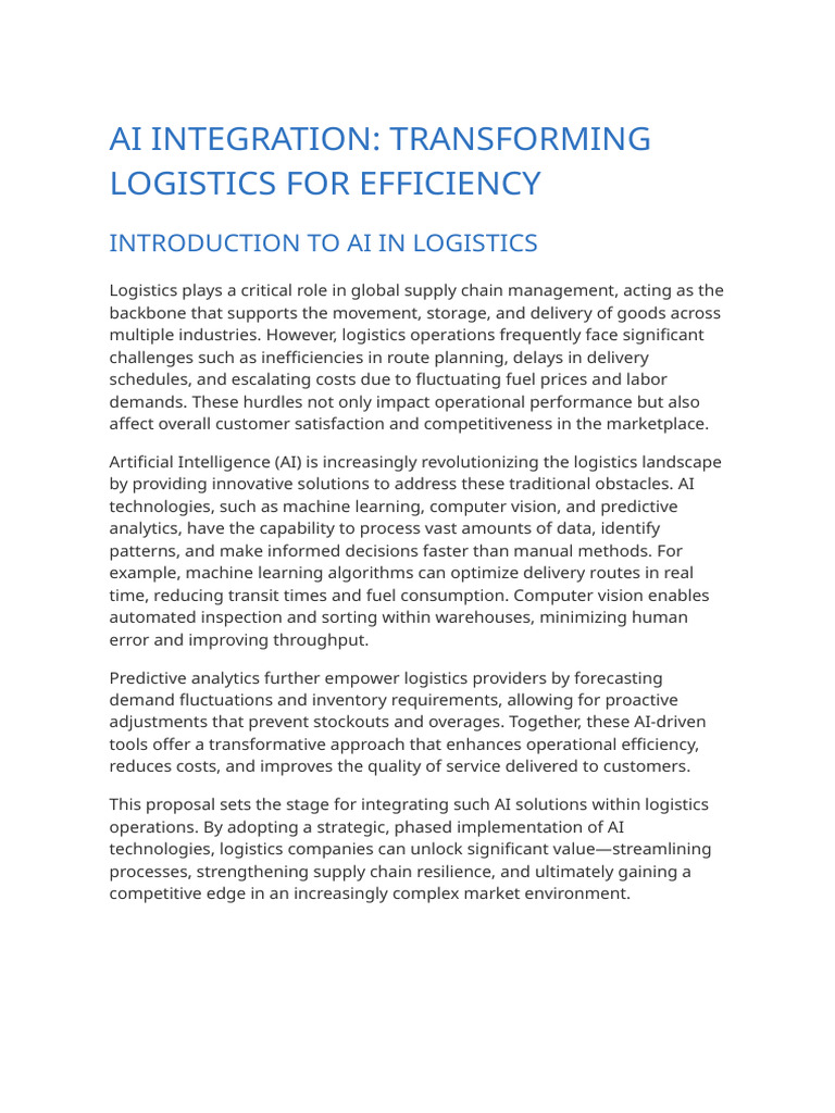 AI Solutions for Logistics Efficiency | PDF | Logistics | Artificial ...