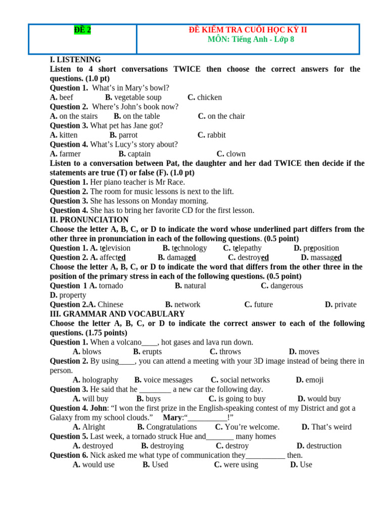 English Test for 8th Grade Students | PDF | Tornadoes | Pollution