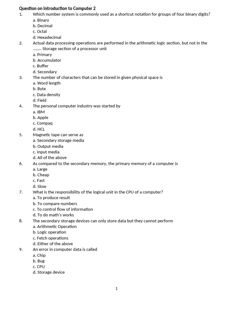 Computer Basics Quiz Questions | PDF | Computer Data Storage | Central ...
