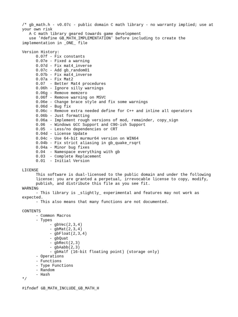 Game Development C Math Library | PDF | C++ | Software Development