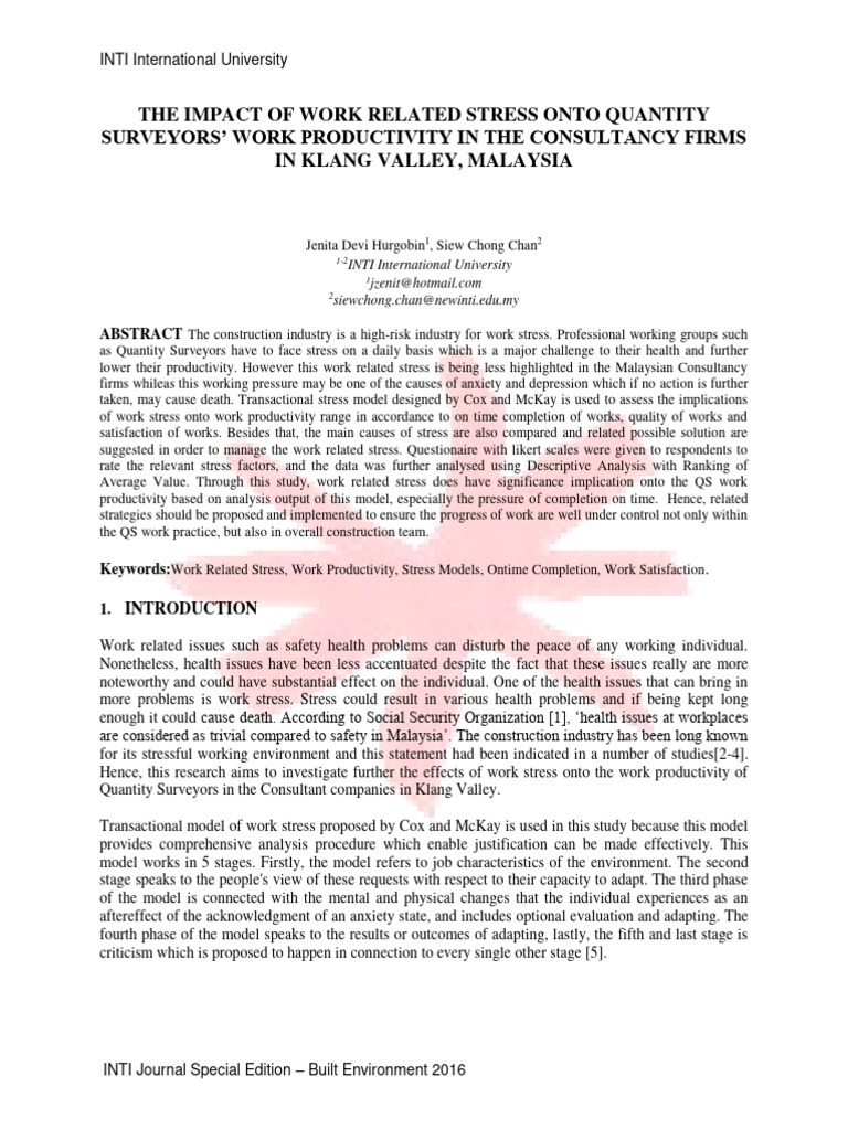The Impact of Work Related Stress Onto Q | PDF | Occupational Stress ...