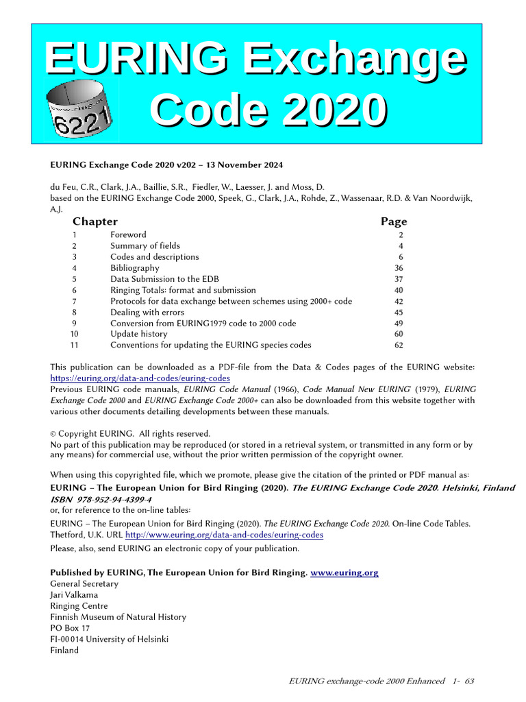 EURING Exchange Code 2020 Overview | PDF | Code | Ascii