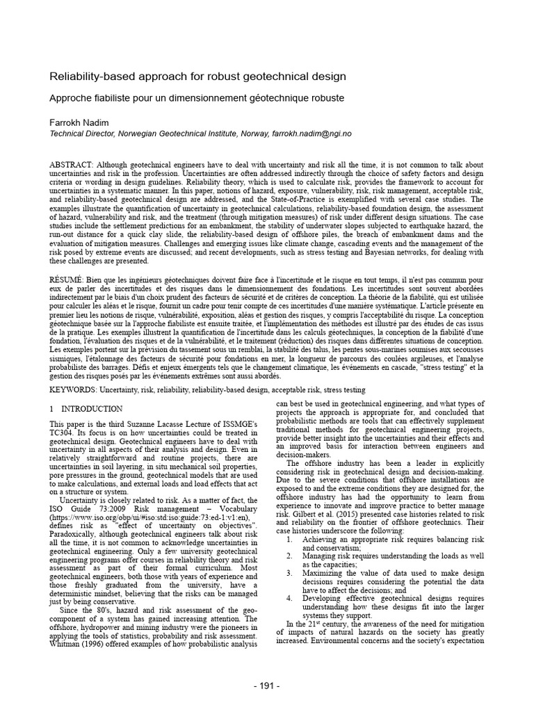 Reliability in Geotechnical Design | PDF | Risk | Risk Assessment