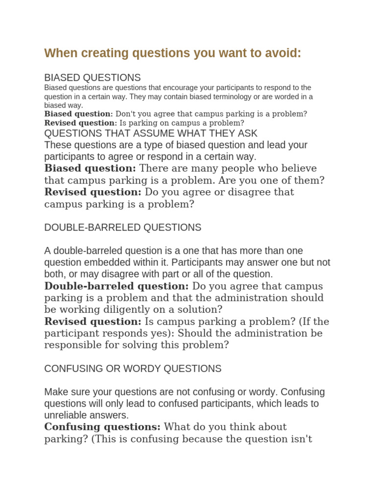 When Creating Questions You Want To Avoid | PDF | Cognition | Human ...
