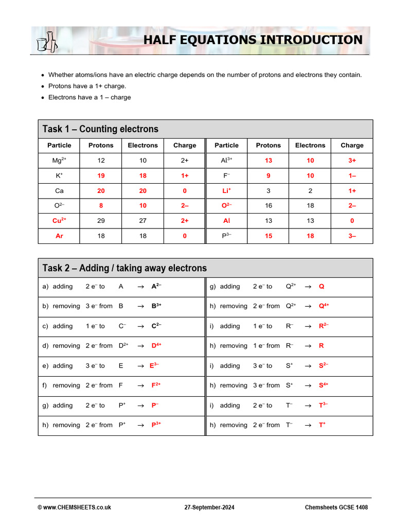 Half Equations in Electrolysis | PDF | Proton | Electron