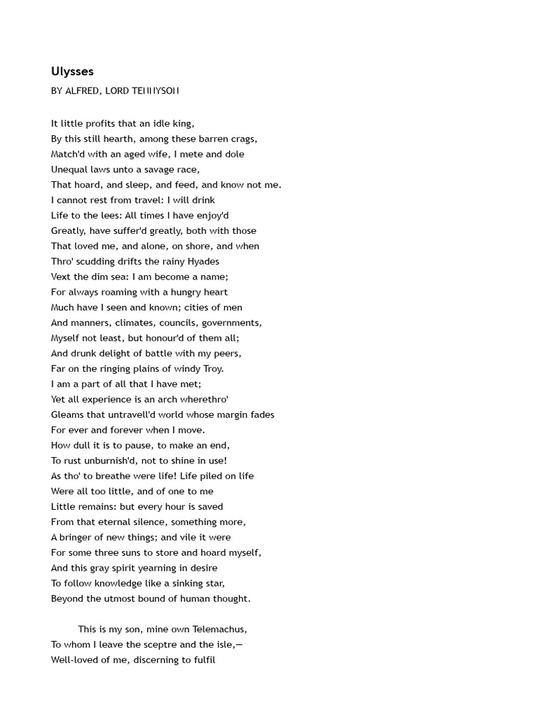 Tennyson's Ulysses: Themes and Analysis | PDF | Odysseus | Odyssey