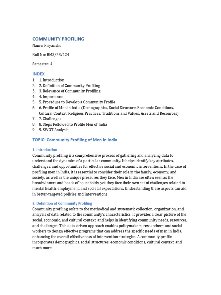Community Profiling of Men in India | PDF | Focus Group | Data