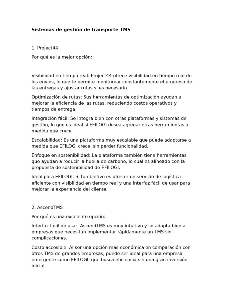 Comparativa de TMS: Project44 vs AscendTMS | PDF | Logística | Economias