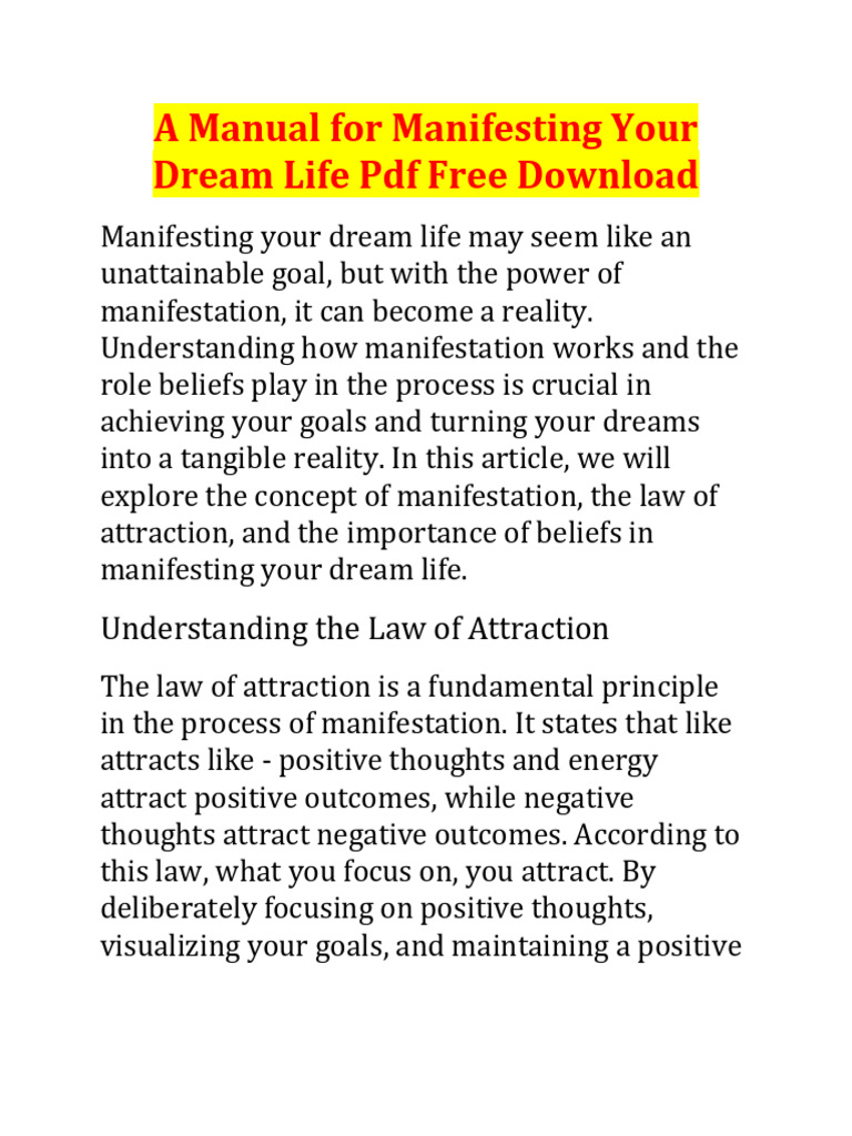 Manifesting Your Dream Life Guide | PDF | Law Of Attraction (New ...