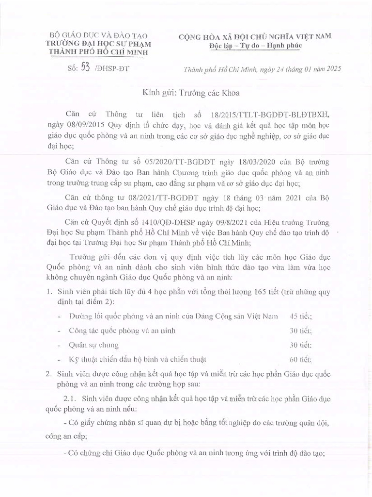 0053 - qui định các môn GDQP | PDF