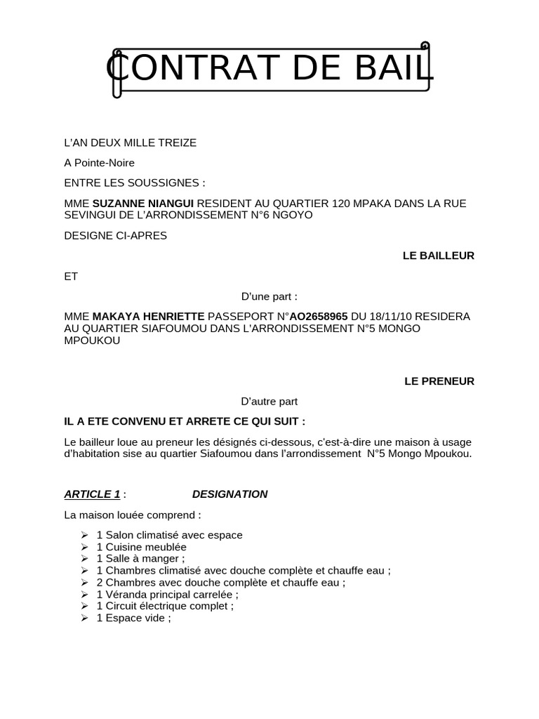 Modèle de contrat de bail habitation | PDF | Assurance | Peine capitale