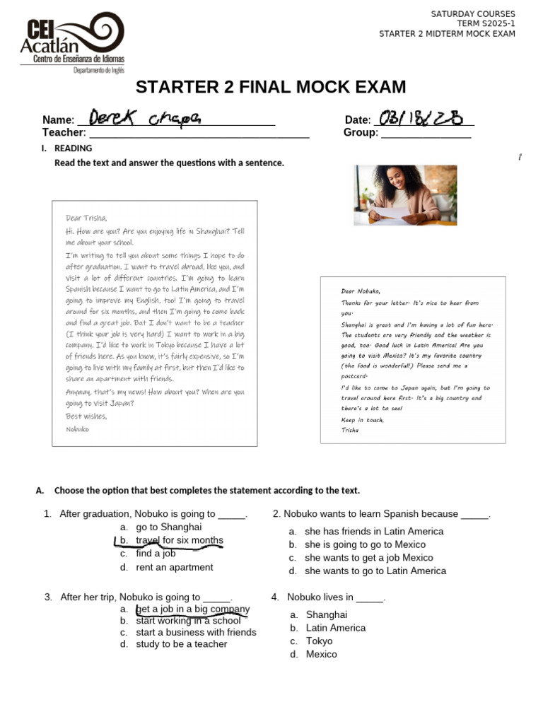 Final Mock Examen Starter 2 2025-1 | PDF