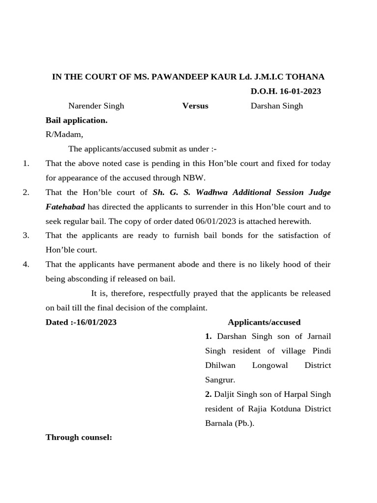 Bail Application Under Section 437 | PDF