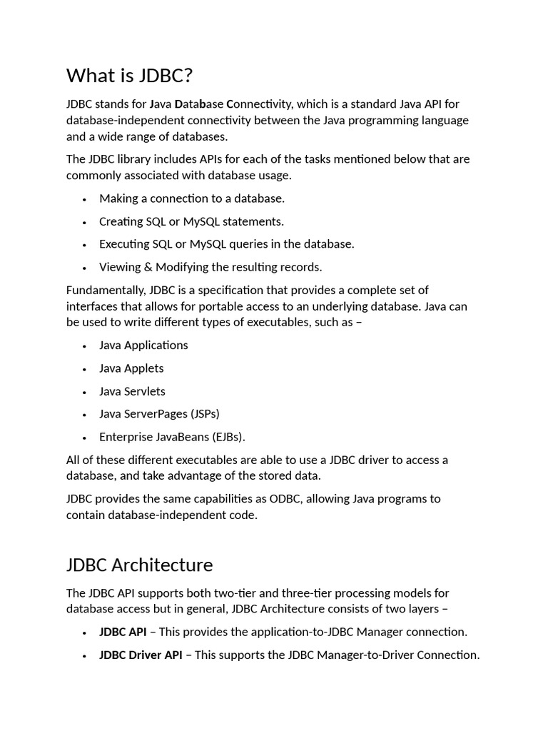 Understanding JDBC Architecture and API | PDF | Databases | Java ...