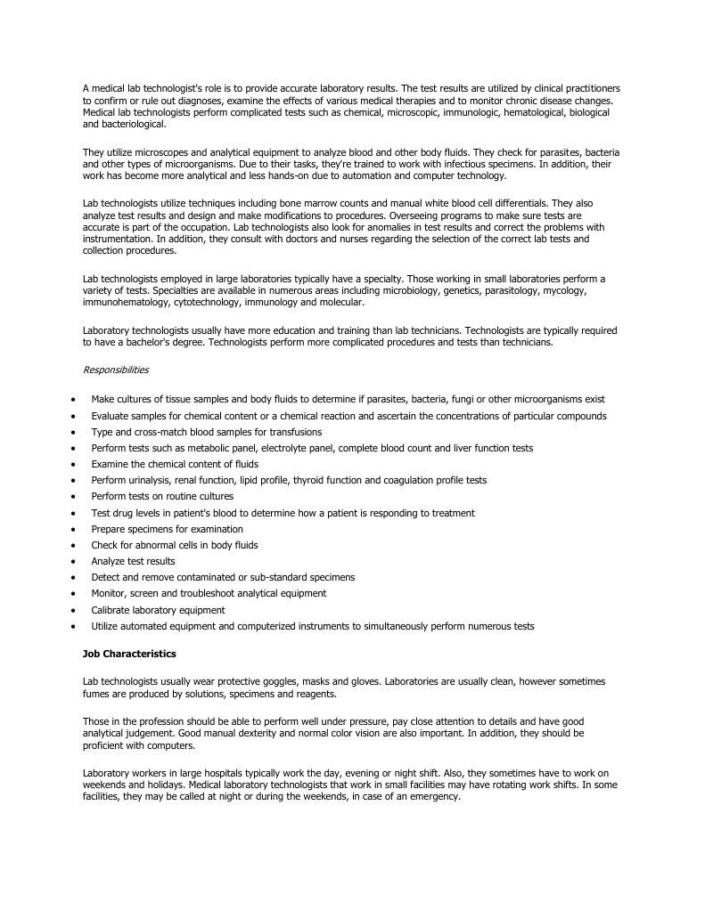 A Medical Lab Technologist PDF Medical Laboratory Professional