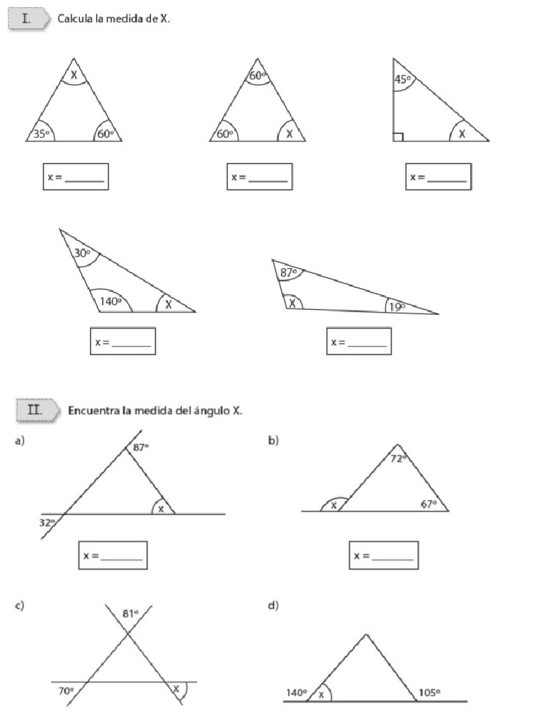 Ejercicios de ángulos en triángulos | PDF | Triángulo | Geometría ...