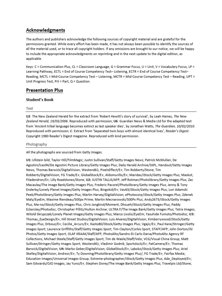 Copyright Acknowledgments and Sources | PDF | Getty Images | English ...