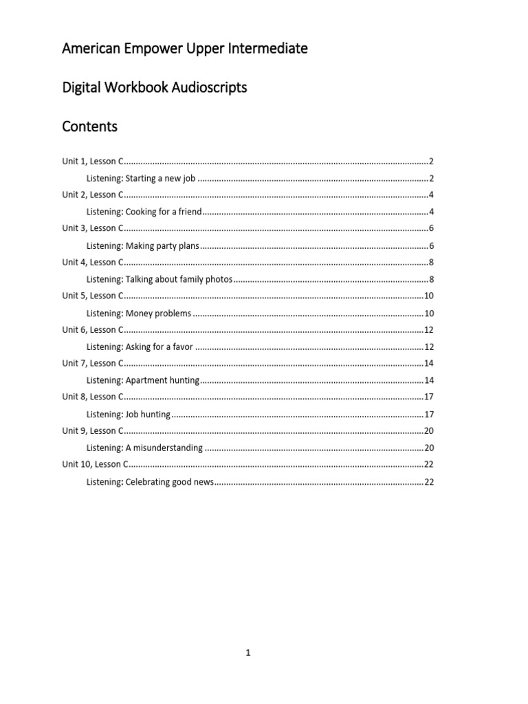 Digital Workbook Audioscripts Overview | PDF | Résumé