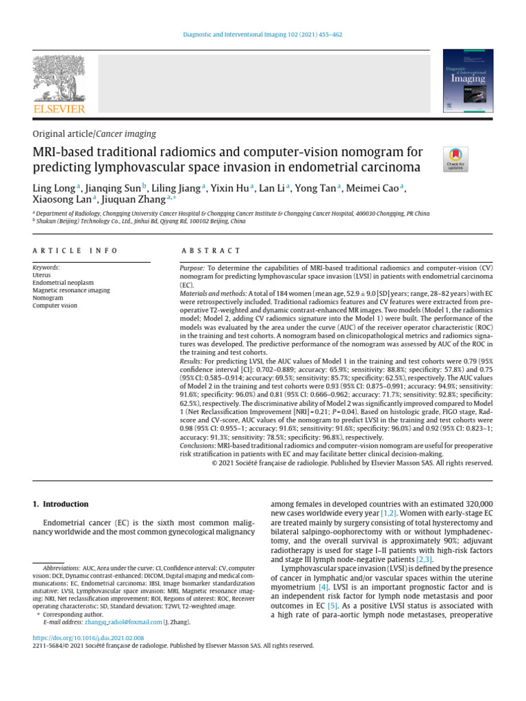 MRI Based Traditional Radiomics and Computer Vision Nom - 2021 ...