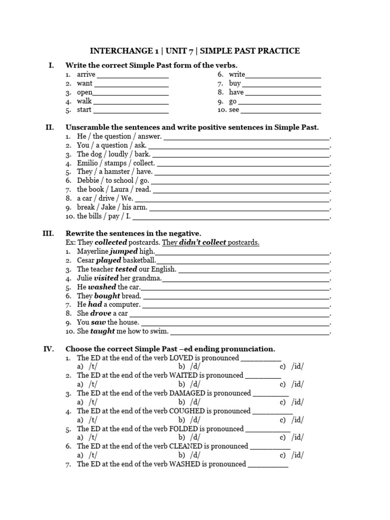 Simple Past Practice for 9th Grade | PDF