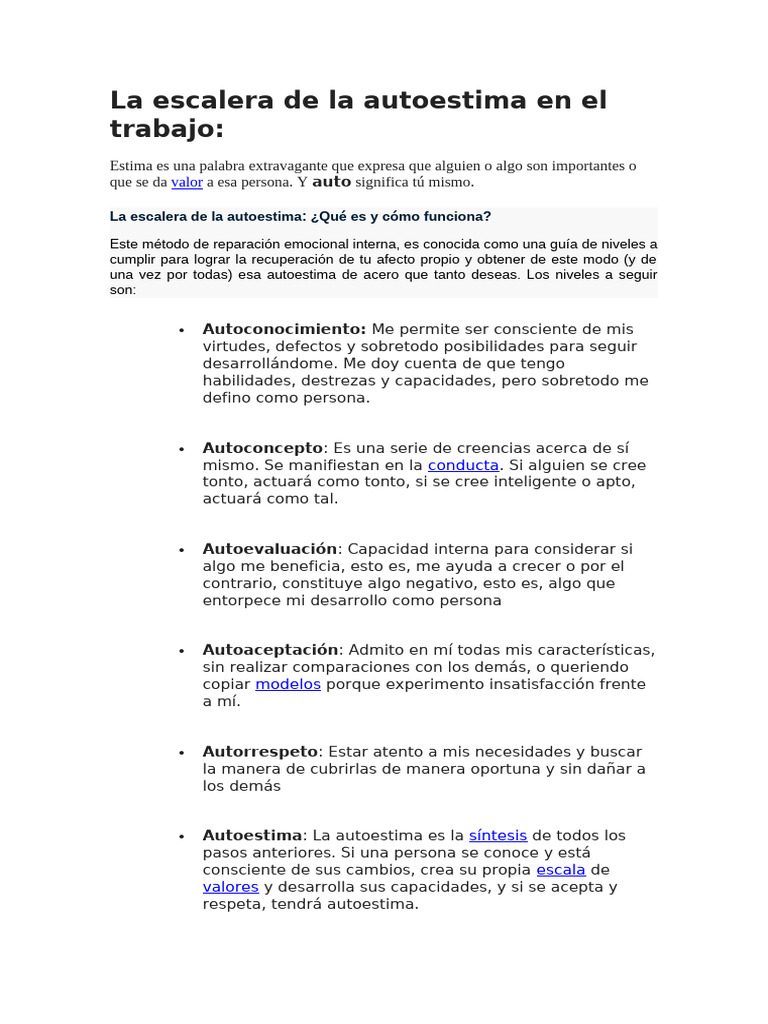 Escalera de la Autoestima Laboral | PDF