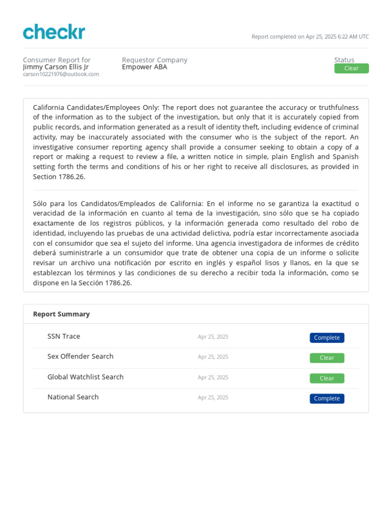 Informe de Verificación de Jimmy Ellis Jr. | PDF