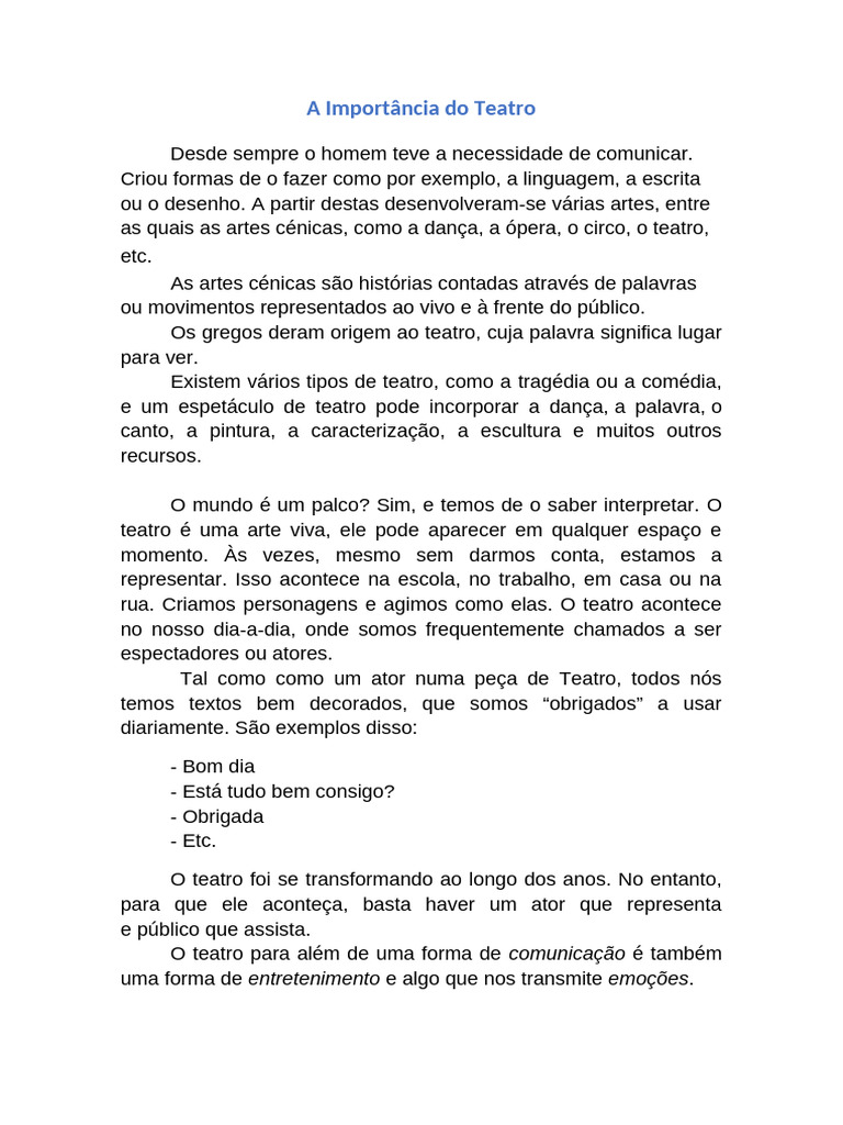 A Importância do Teatro na Comunicação | PDF