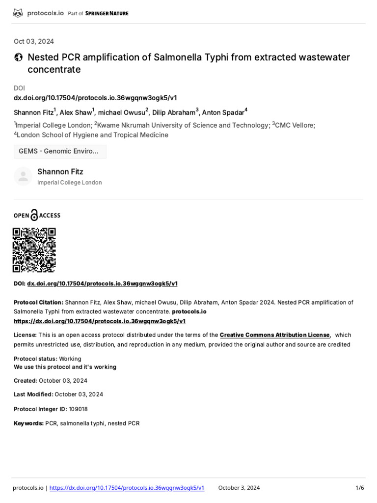 Nested PCR Amplification of Salmonella Typhi From Dnp25dqe | PDF ...