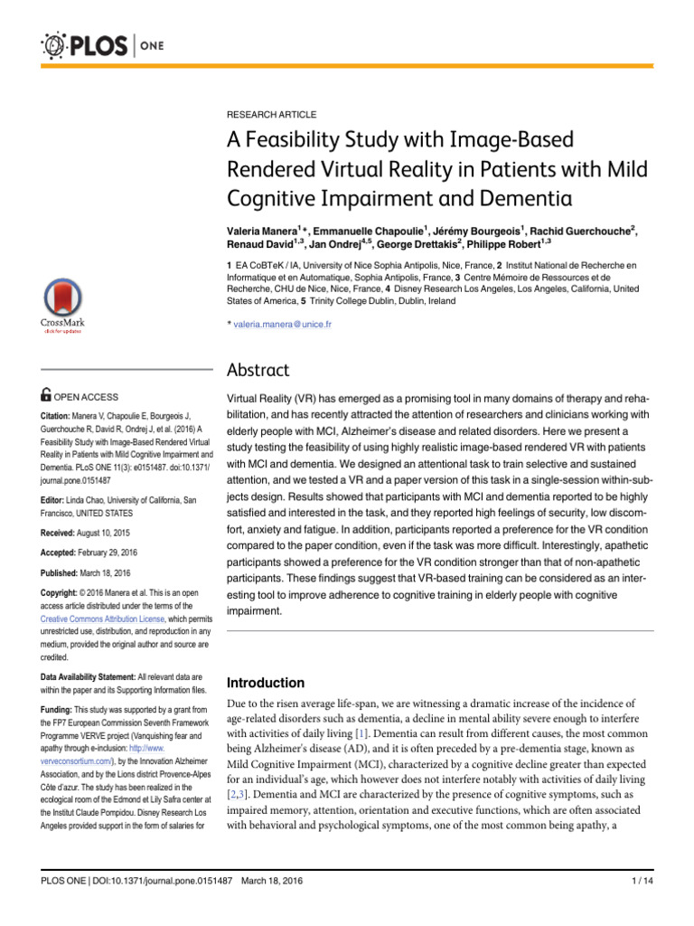 VR Training for Mild Cognitive Impairment | PDF | Dementia | Virtual ...