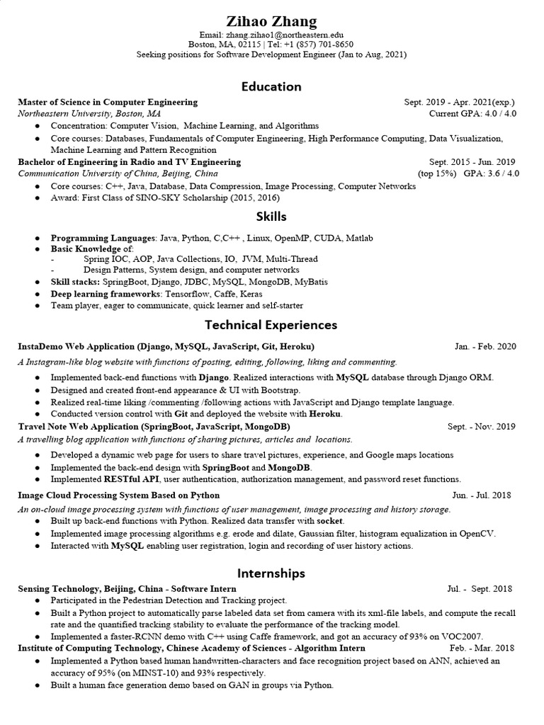 Software Development Engineer Resume | PDF | Python (Programming ...
