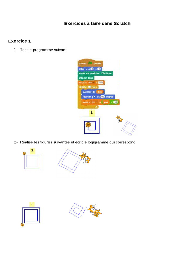Exercices pratiques sur Scratch | PDF