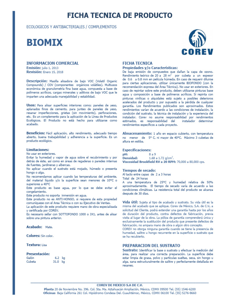 Ficha Técnica de Biomix Ecológico | PDF | Agua | Pintar