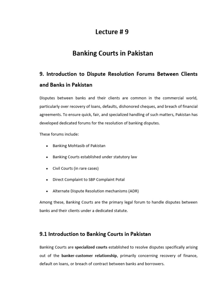 Lecture No. 9, Banking Courts in Paksitan | PDF | Jurisdiction | Banks