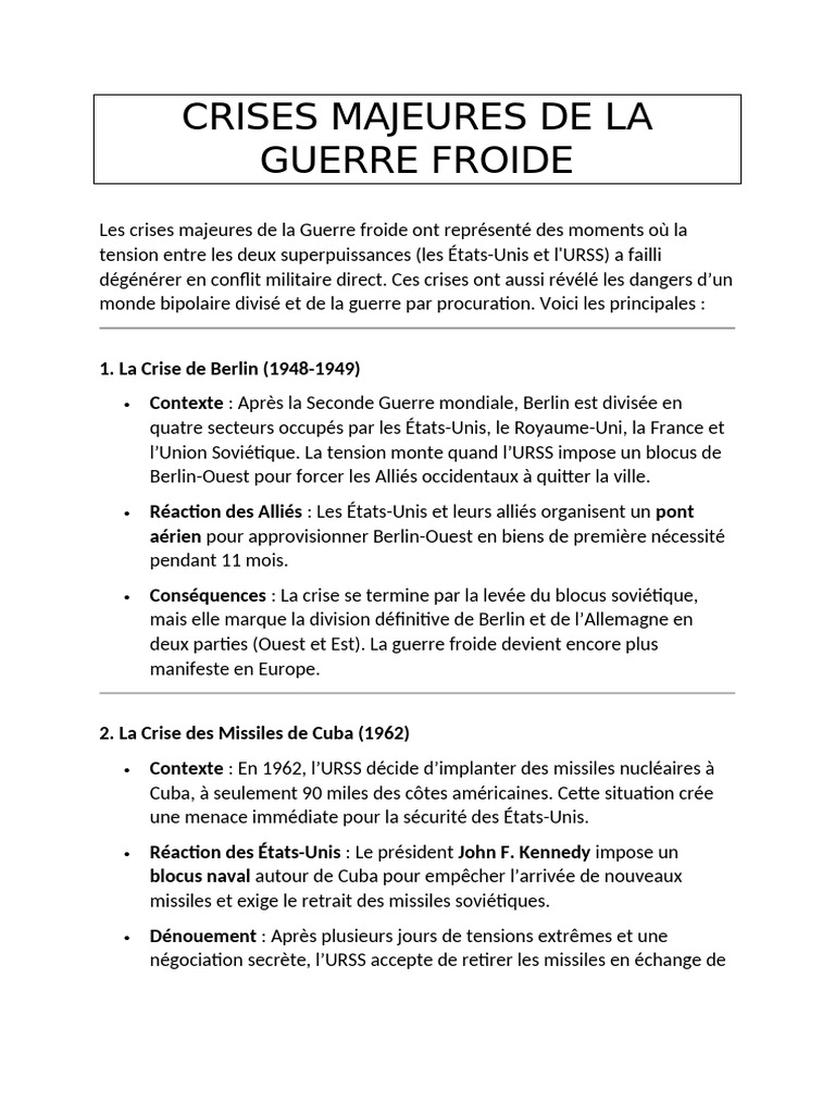 Crises majeures de la Guerre froide | PDF | Guerre froide | Communisme