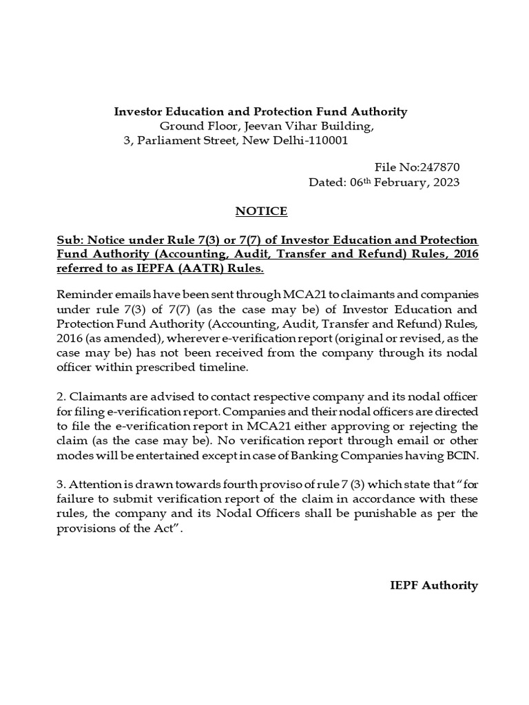 Notice Under Rule 7 (3) 20240207 | PDF